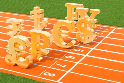 3D Currency Symbol Race on Running Track