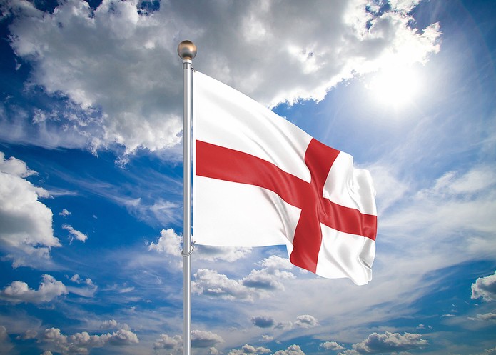 3D England Flag and Sunny Sky