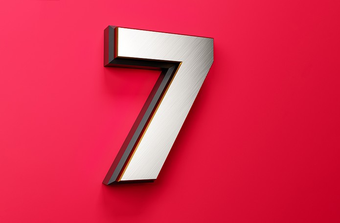 3D Number 7 Against Red Background