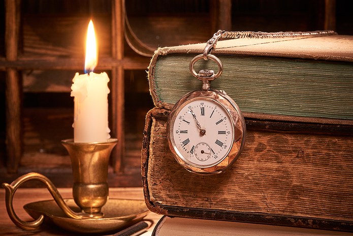 Antique Candle and Pocket Watch