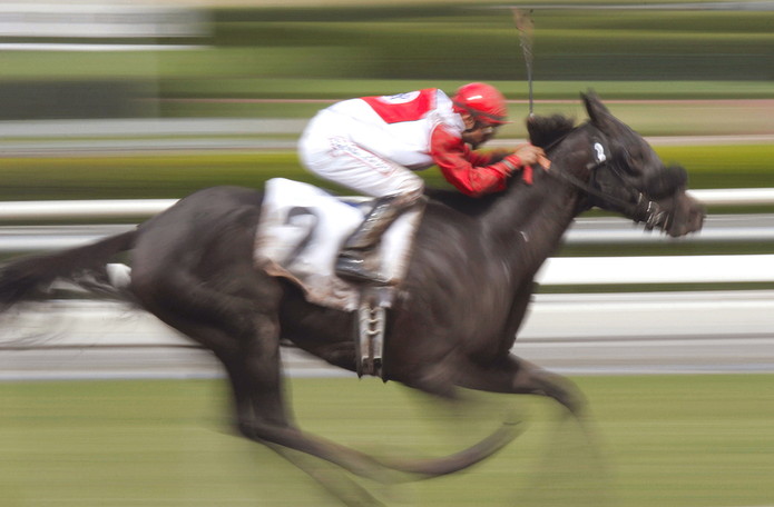 Blurred Jockey with Red and White Silks