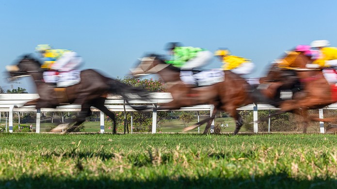 Blurred Racehorses Passing Camera