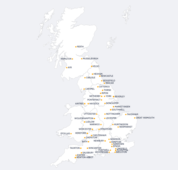Map of Racetracks Covered by Britbet