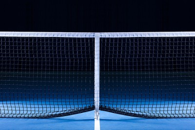 Centre of Net Across Blue Tennis Court