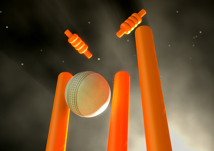Cricket Ball Hitting Orange Wickets