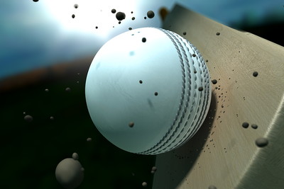 Cricket Bat Striking White Ball