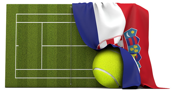 Croatia Flag Draped Over Grass Tennis Court