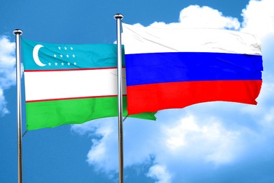 Flags of Uzbekistan and Russia