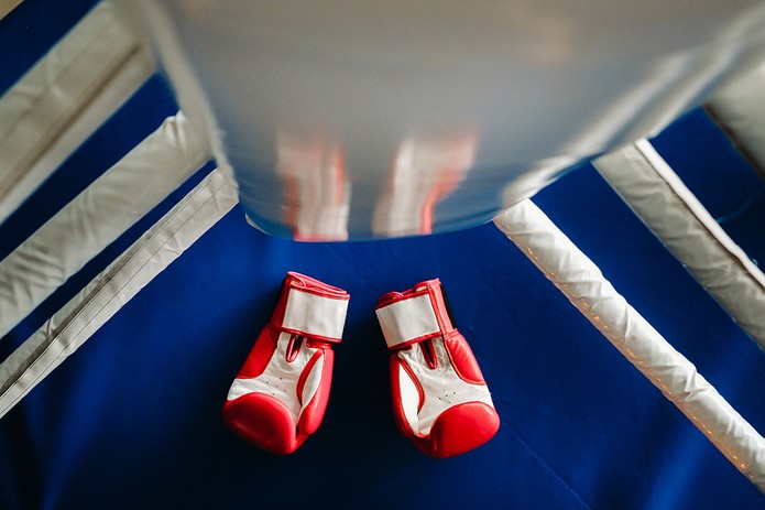 Gloves in Corner of Boxing Ring
