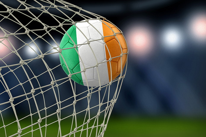 Ireland Flag Football in Back of Net