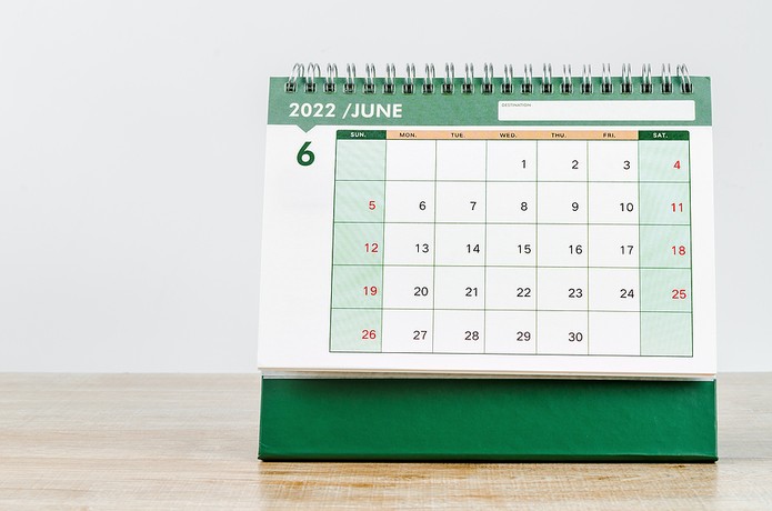 June 2022 on Green Desk Calendar