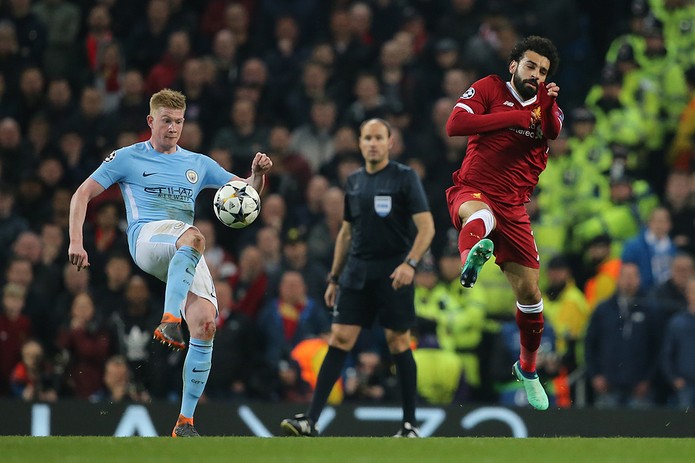Manchester City's Kevin De Bruyne and Liverpool's Mohamed Salah