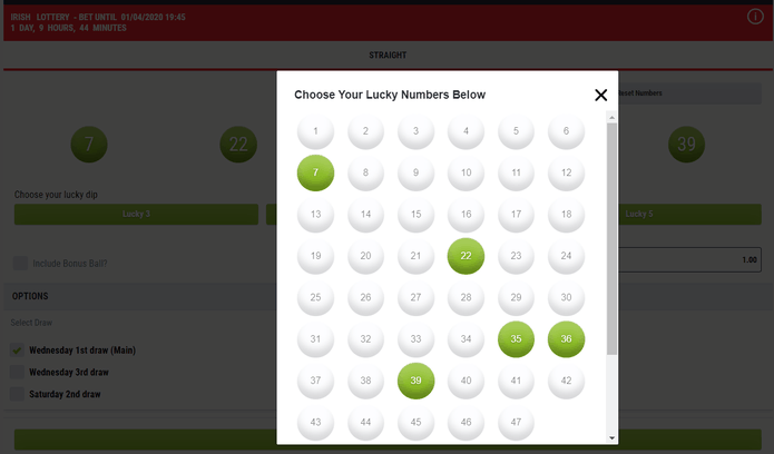 Ladbrokes Irish Lotto Betting Screenshot