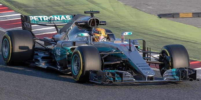 Lewis Hamilton Driving for Mercedes in Catalonia