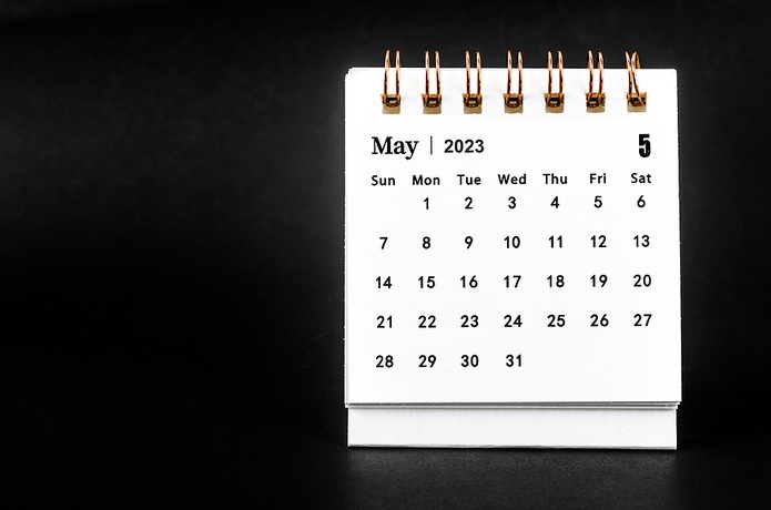 May 2023 Desktop Calendar Against Black Background