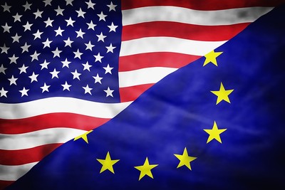 Mixed Flags of the USA and the EU