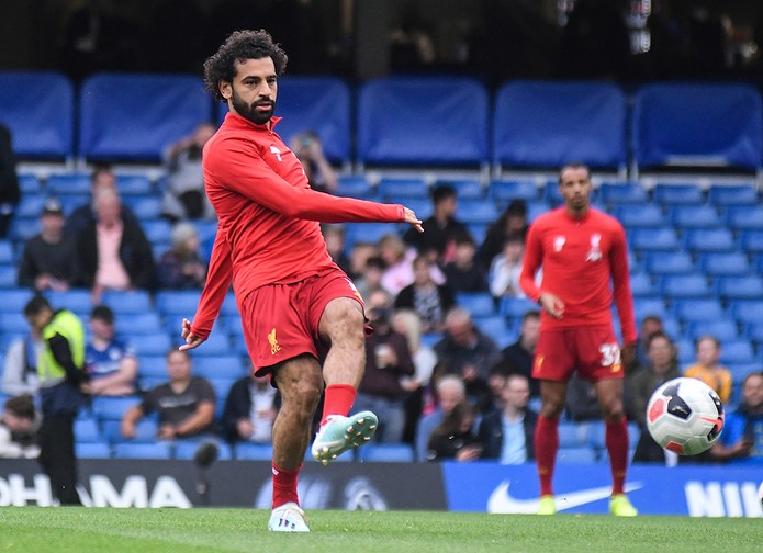 Liverpool's Mohamed Salah in Pre-Match Warm Up at Stamford Bridge