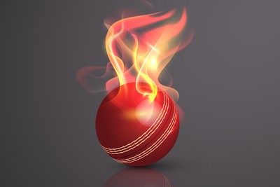 Red Cricket Ball in Flames