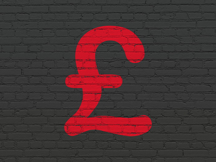 Red Painted Pound Sign on Black Brick Wall