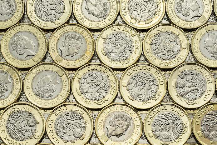 Rows of British Pound Coins