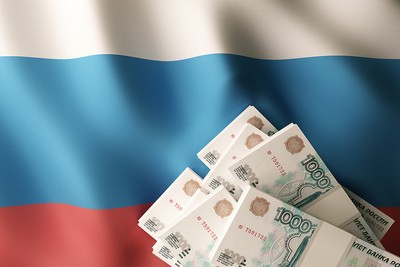 Russian Flag with Ruble Banknotes