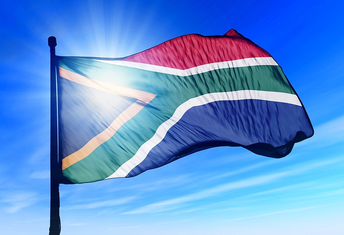 South Africa Flag Against Bright Sun
