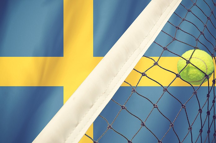 Tennis Ball Hitting Net Against Sweden Flag