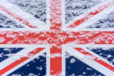 UK Flag Covered in Snow