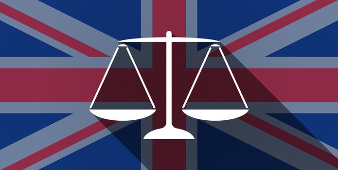 UK Flag with Scales of Justice Icon