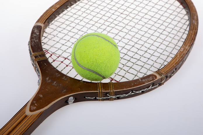 Vintage Tennis Racket and Ball