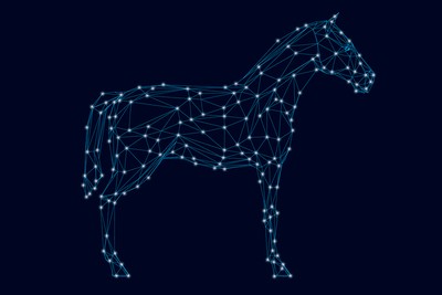 Wireframe Horse Against Blue Background