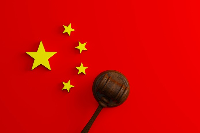 Wooden Gavel and 3D Flag of China