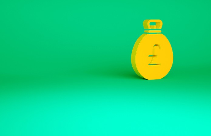 Yellow Pound Sign Money Bag Icon on with Green Background