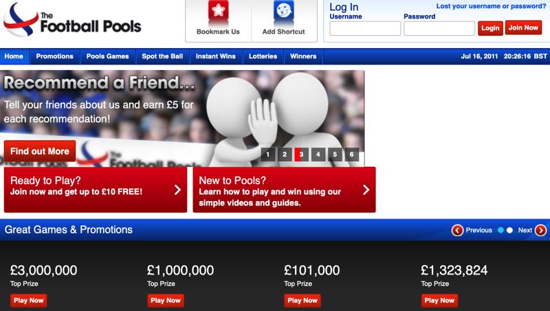 FootballPools.com 2011 screenshot