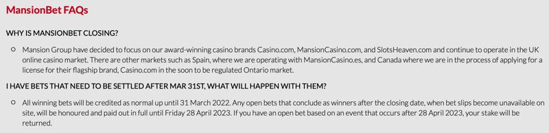 MansionBet closure FAQs